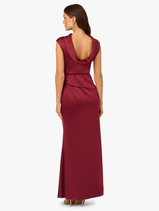 High Neck Sleeveless Satin Evening Gown by Adrianna Papell AP1E212258 in Crimson Haze
