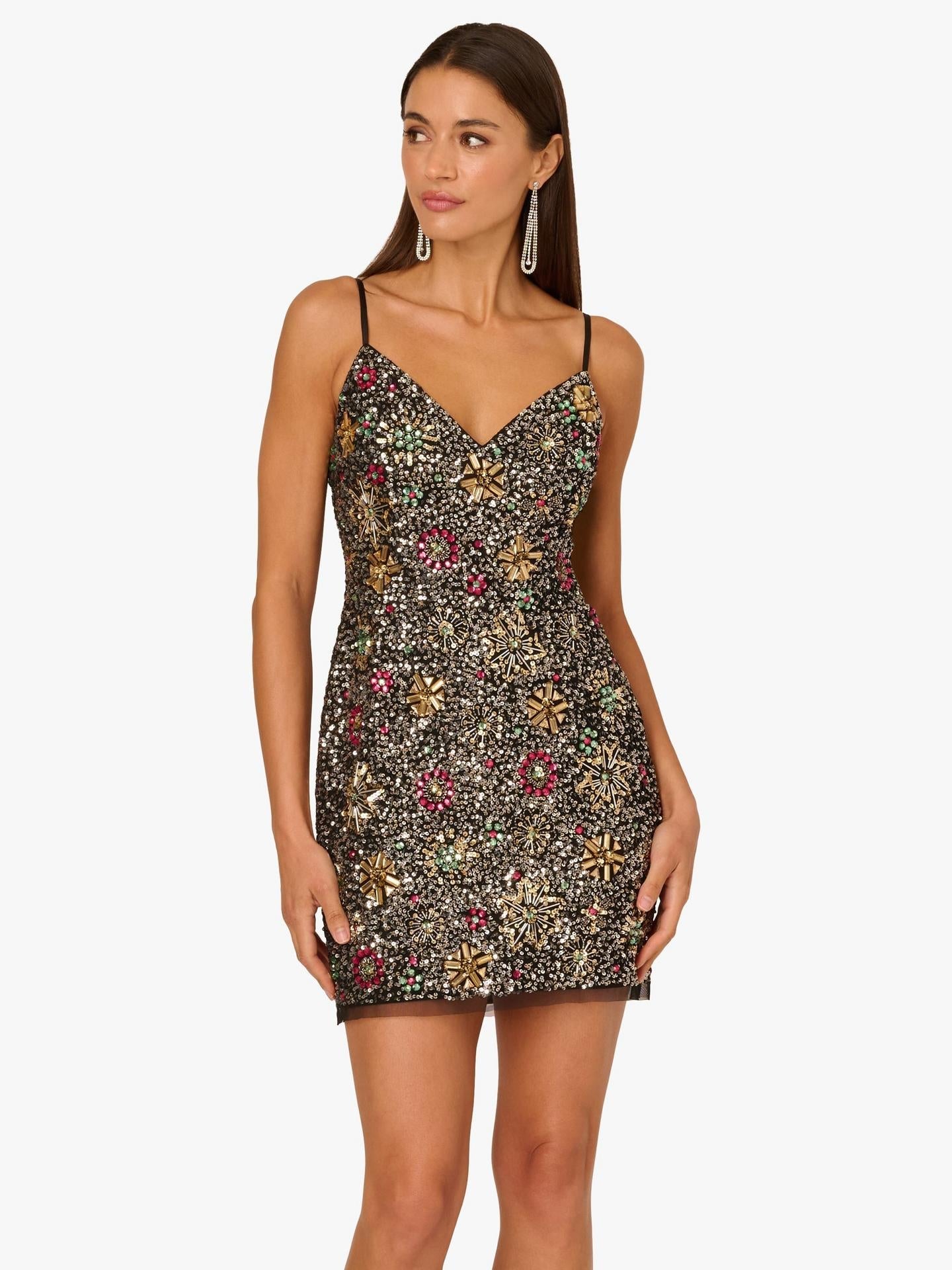 Spaghetti Straps Beaded Short Cocktail Dress ADAE212554