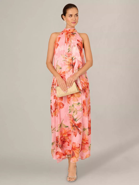 Floral Chiffon Trapeze Halter Gown Adrianna Papell AP1E212942