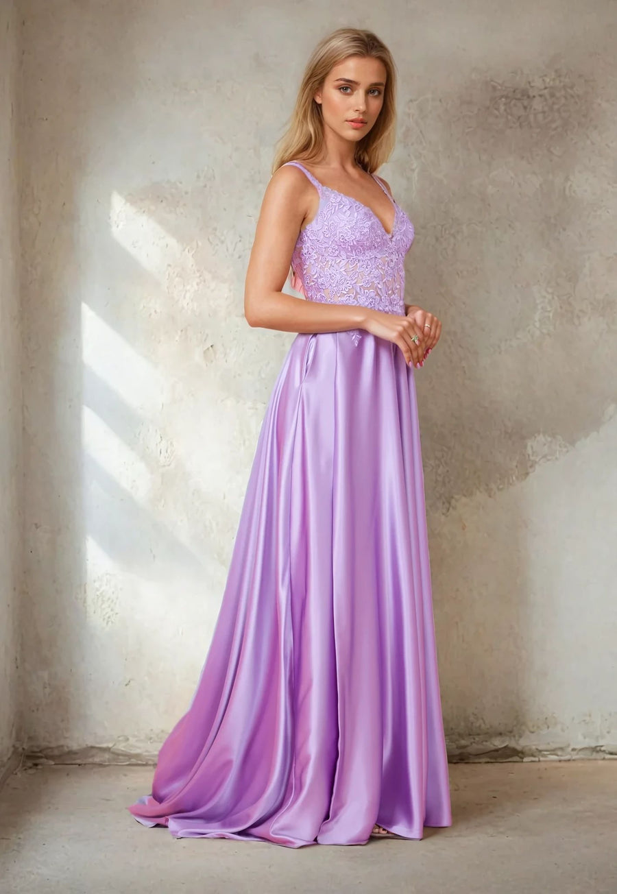 Floor Length Chiffon Lace Illusion Formal Prom Dress