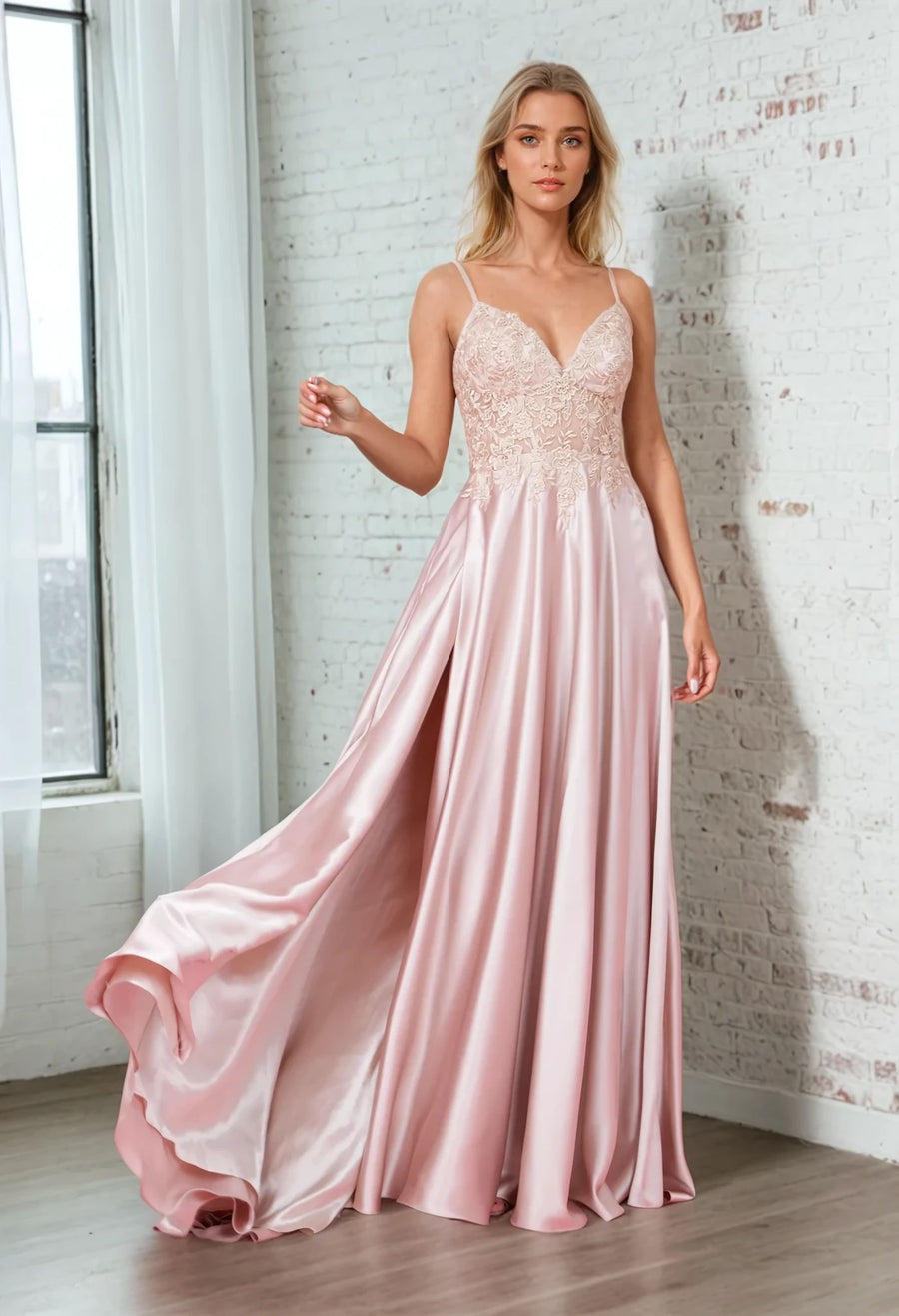 Floor Length Chiffon Lace Illusion Formal Prom Dress