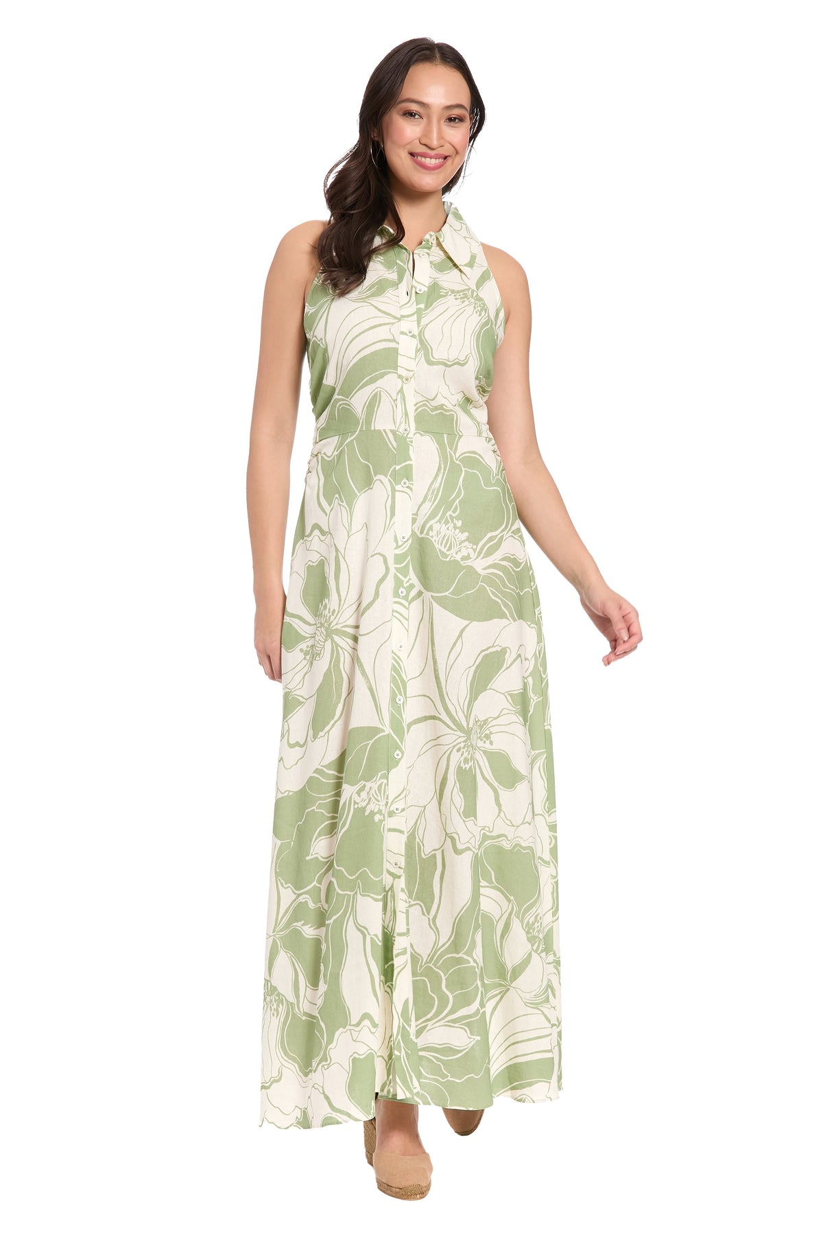London Times Black and Beige Floral Flutter Sleeve Midi Dress T10228M
