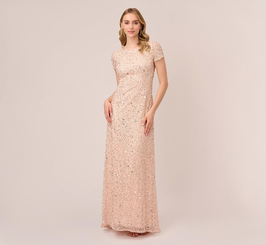 Jewel Neck Floor-Length Sequin Formal Sheath Gown Adrianna Papell 091874600