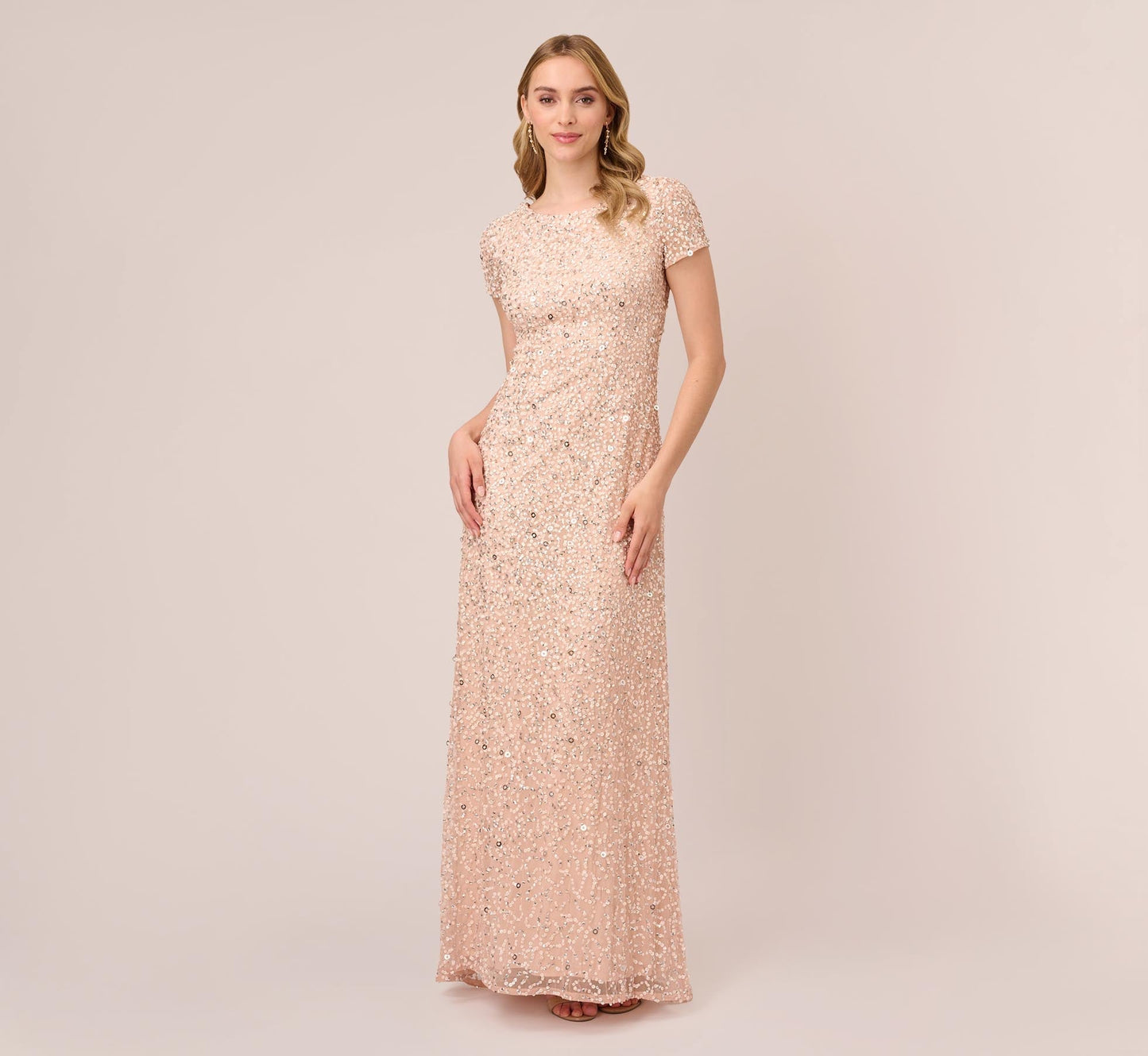 Jewel Neck Floor-Length Sequin Formal Sheath Gown Adrianna Papell 091874600
