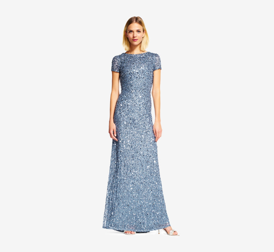 Crew High-Neck Floor-Length Sequin Prom Sheath Column Adrianna Papell 091874600