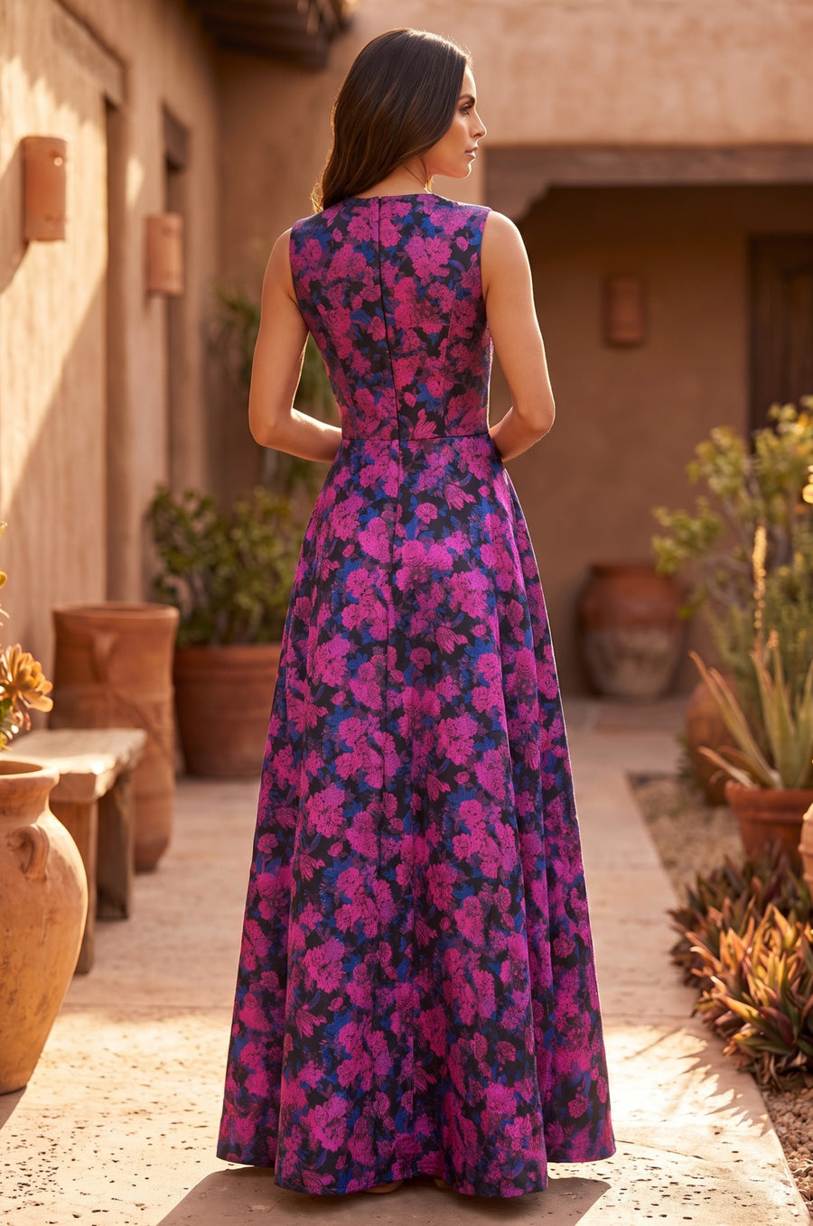 Formal Printed Floral Patterned Evening Dress