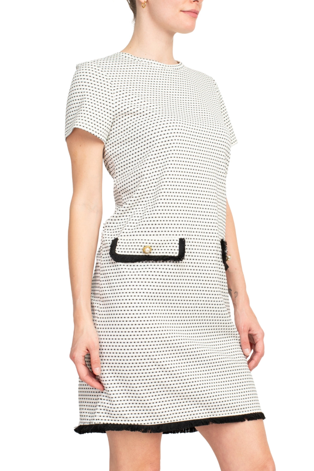 Emma & MIchele Pocket Stretch Crew Neck Shift Dress - Wholesale - BLACK WHITE - Side