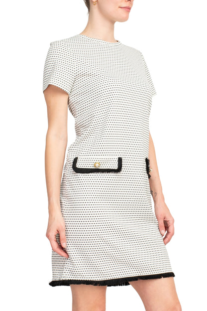 Emma & MIchele Pocket Stretch Crew Neck Shift Dress - Wholesale - BLACK WHITE - Side