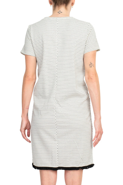 Emma & MIchele Pocket Stretch Crew Neck Shift Dress - Wholesale - BLACK WHITE - Back 