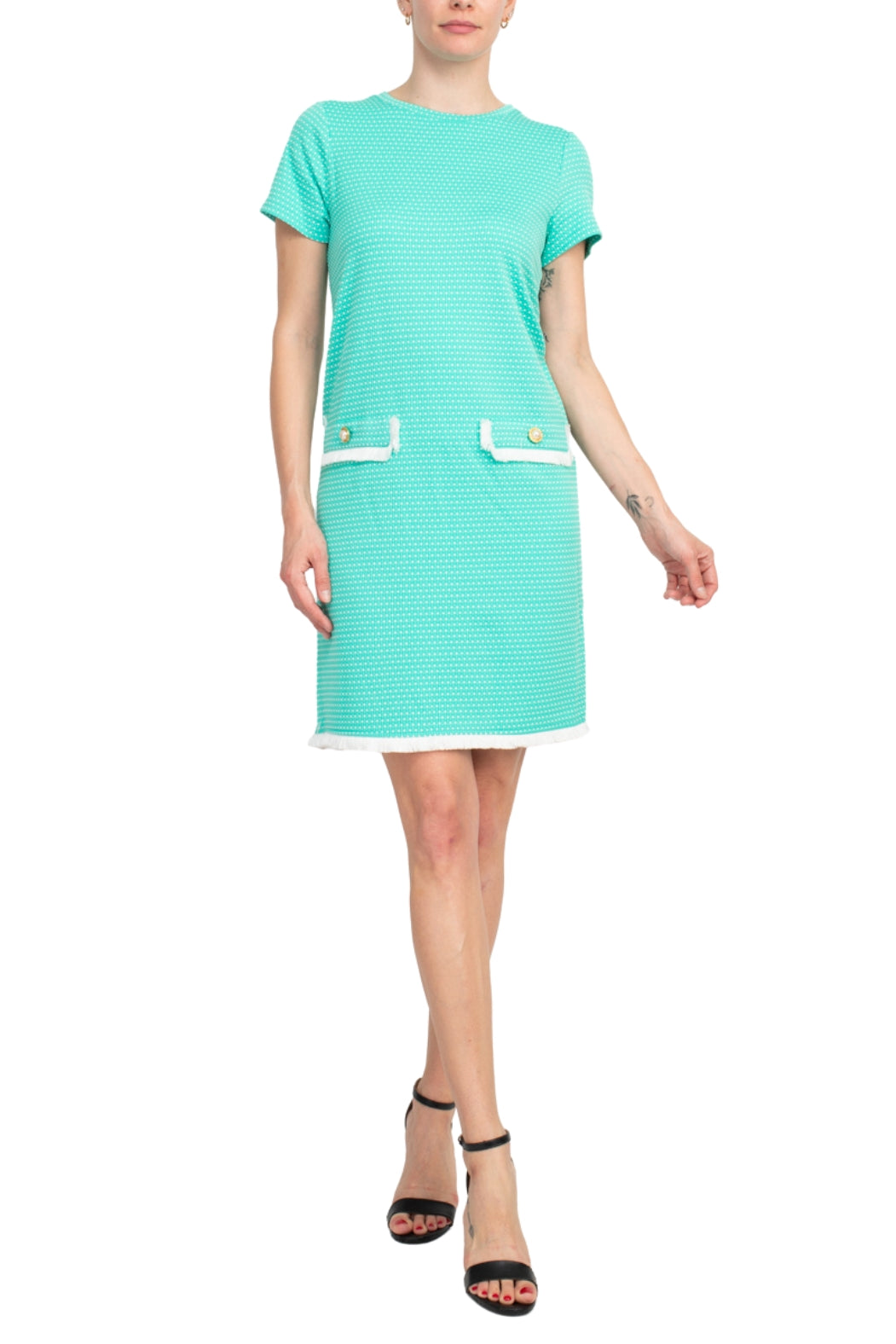 Emma & MIchele Pocket Stretch Crew Neck Shift Dress - Wholesale - PALM - front full view