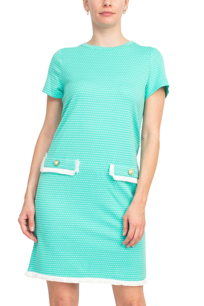 Emma & MIchele Pocket Stretch Crew Neck Shift Dress - Wholesale - PALM - front 