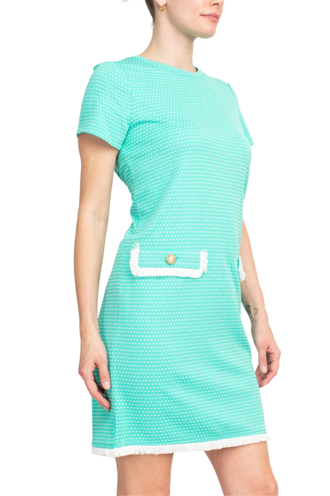 Emma & MIchele Pocket Stretch Crew Neck Shift Dress - Wholesale - Side