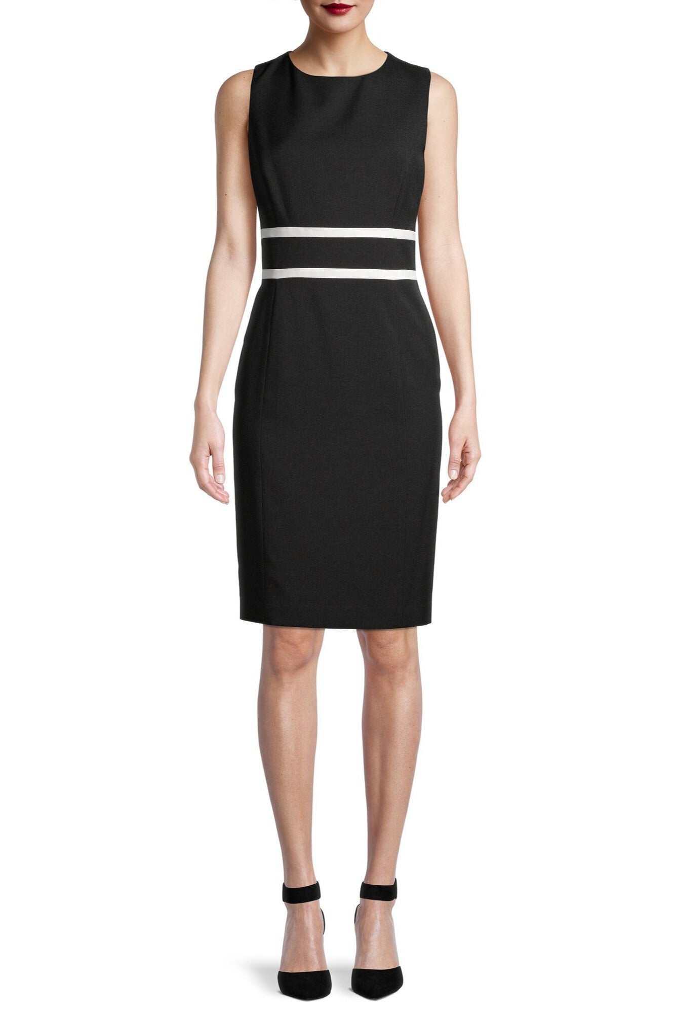 Evan Picone Crepe Dress - BLACK/ LILY WHITE - Front