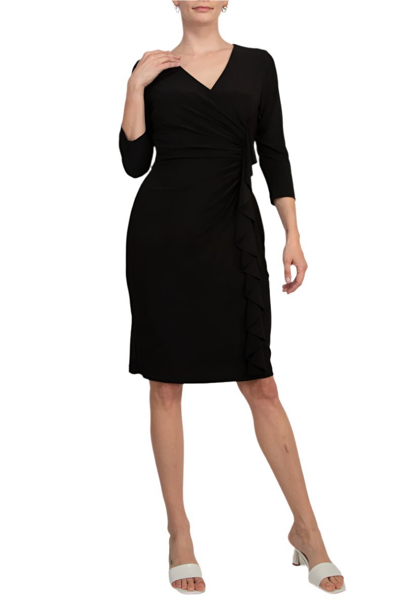 Evan Picone Side Ruffle ITY Dress - BLACK - Front View