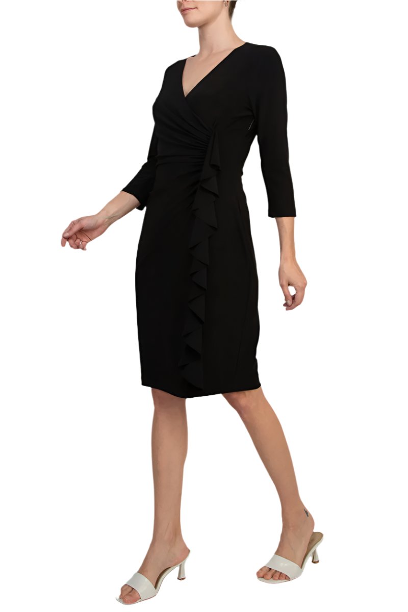 Evan Picone Side Ruffle ITY Dress - BLACK - Side