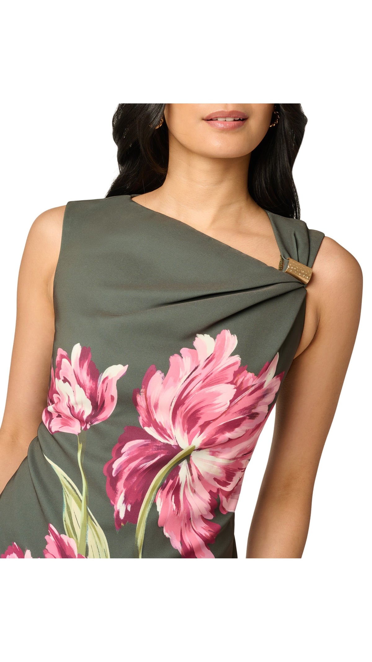 Adrianna Papell Asymmetrical Floral Print Stretch Crepe Midi Dress 106618 Wholesale