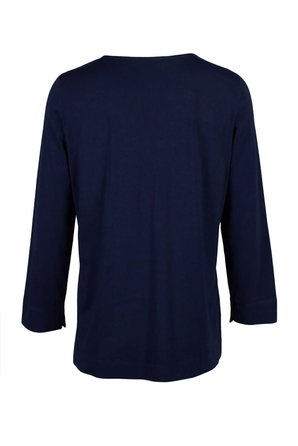 Evan Picone Embellished V-Neck Long Sleeve Solid Cotton Top - NAVY - Back