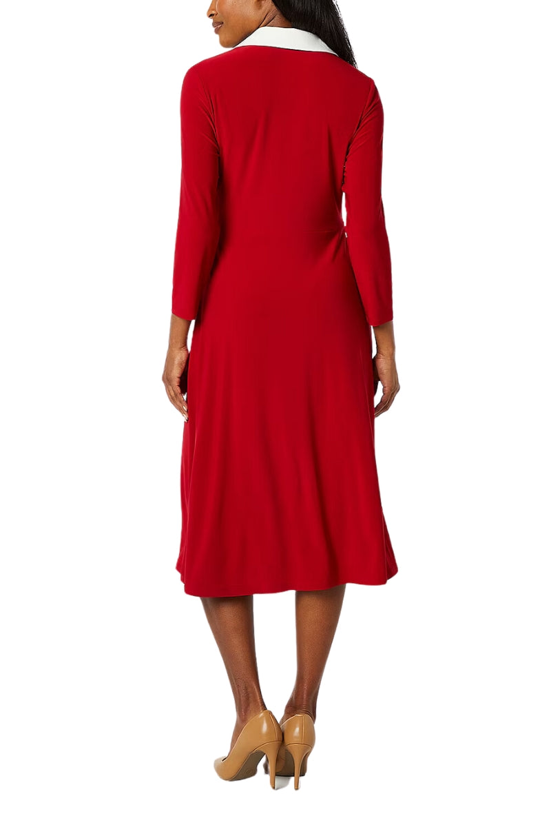 Evan Picone Women's 3/4 Sleeve Midi Wrap Dress - CRIMSON CREAM - Back