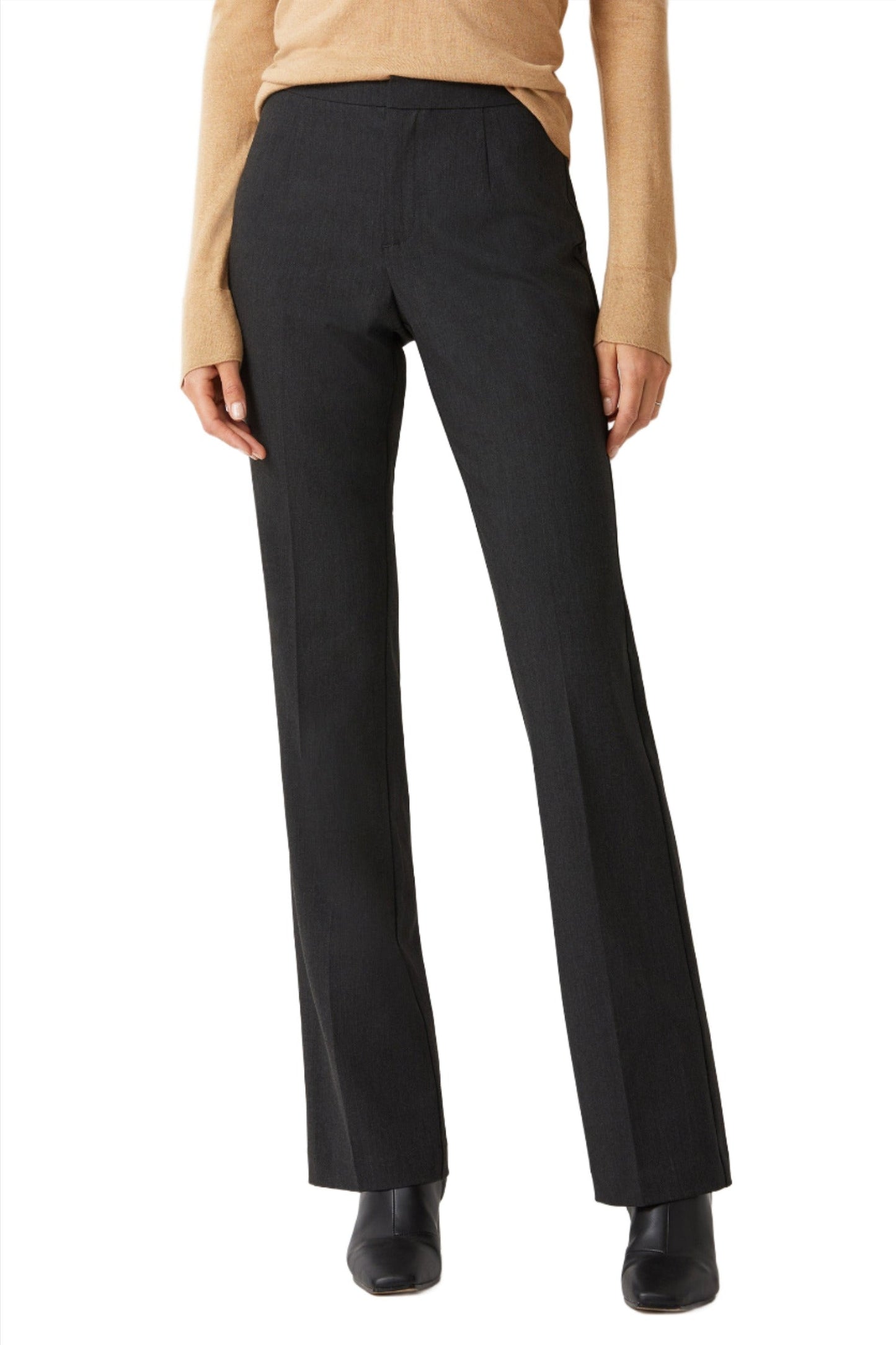 Ecru Designs Mid Waist Zip & Button Closure Solid Stretch Crepe Pant