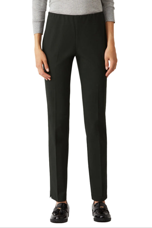 Ecru Designs Mid Waist Solid Stretch Crepe Pant - FOREST - Front