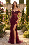 Tailored Off Shoulder Sequin Prom Formal Dress