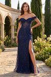 Tailored Off Shoulder Sequin Prom Formal Dress