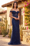 Tailored Off Shoulder Sequin Prom Formal Dress