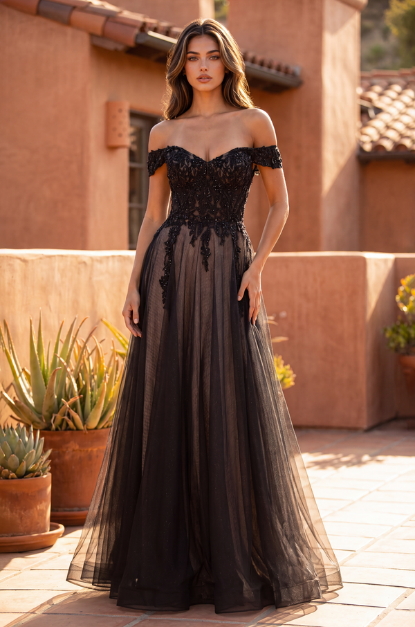 Floor Length Off Shoulder Corset Formal Dress