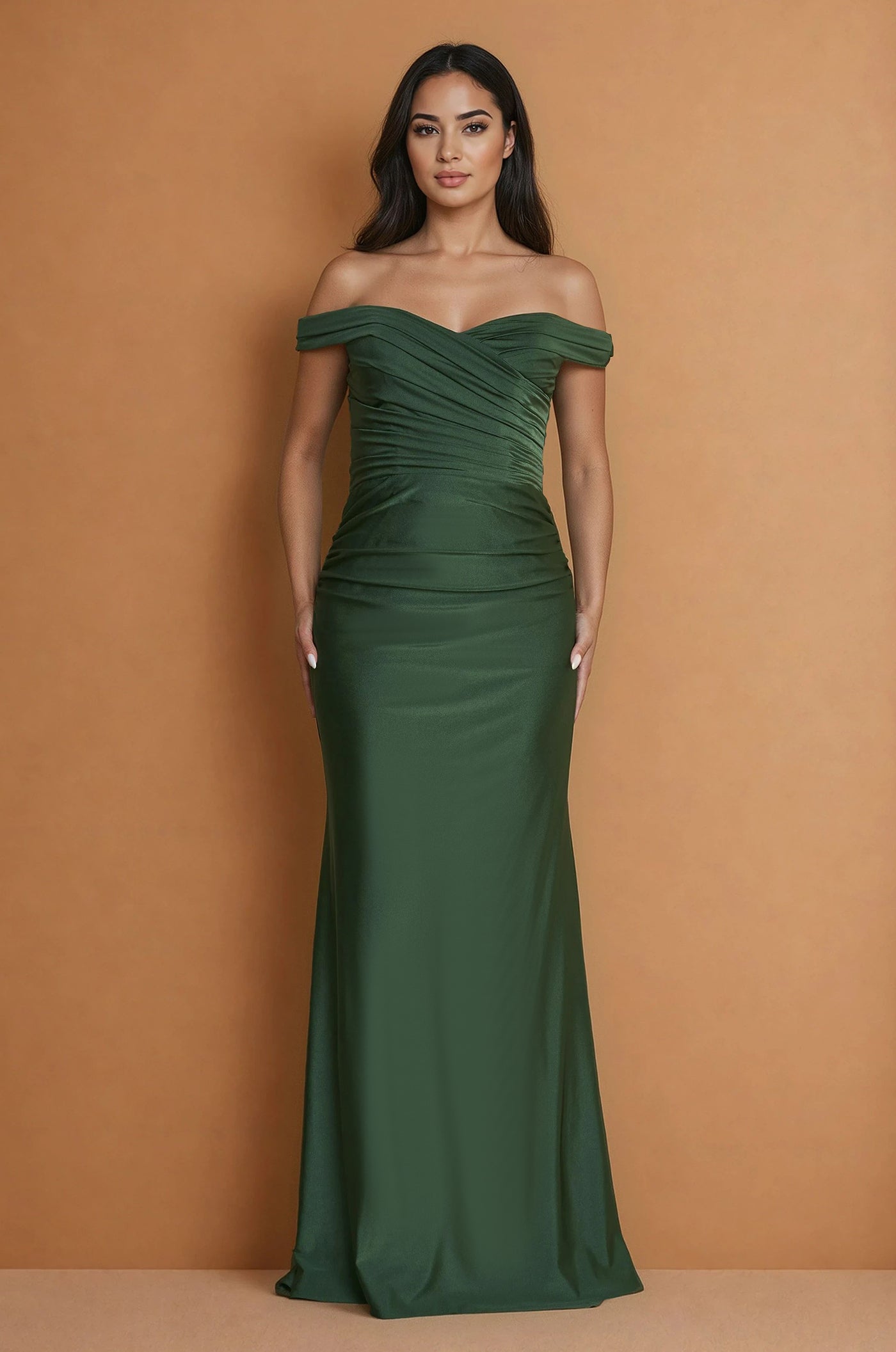 Floor Length Stretch Formal Off Shoulder Dress