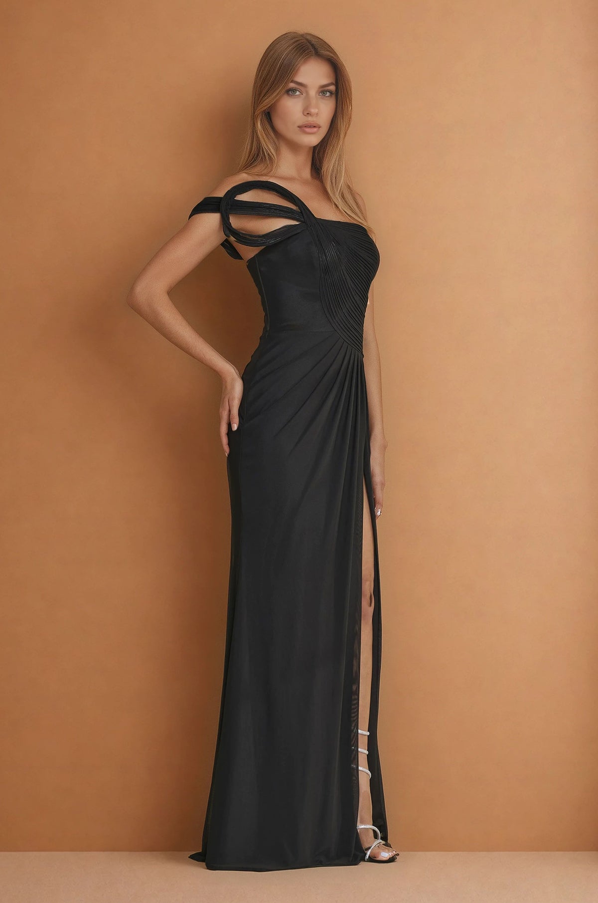 KOS Couture Sculpted Shoulder Formal Evening  Dress