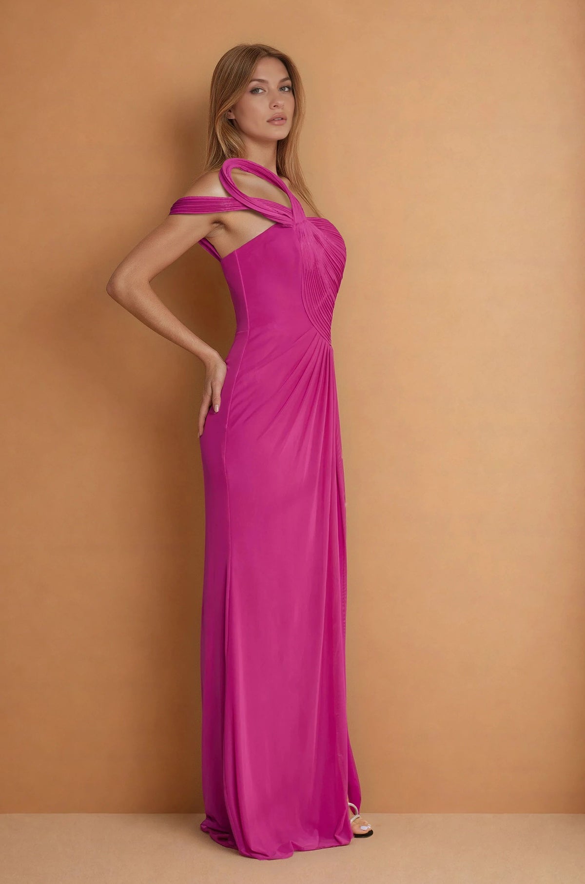 KOS Couture Sculpted Shoulder Formal Evening  Dress