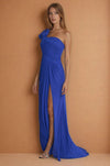 Sculpted Shoulder Evening Evening Navy Blue Dress