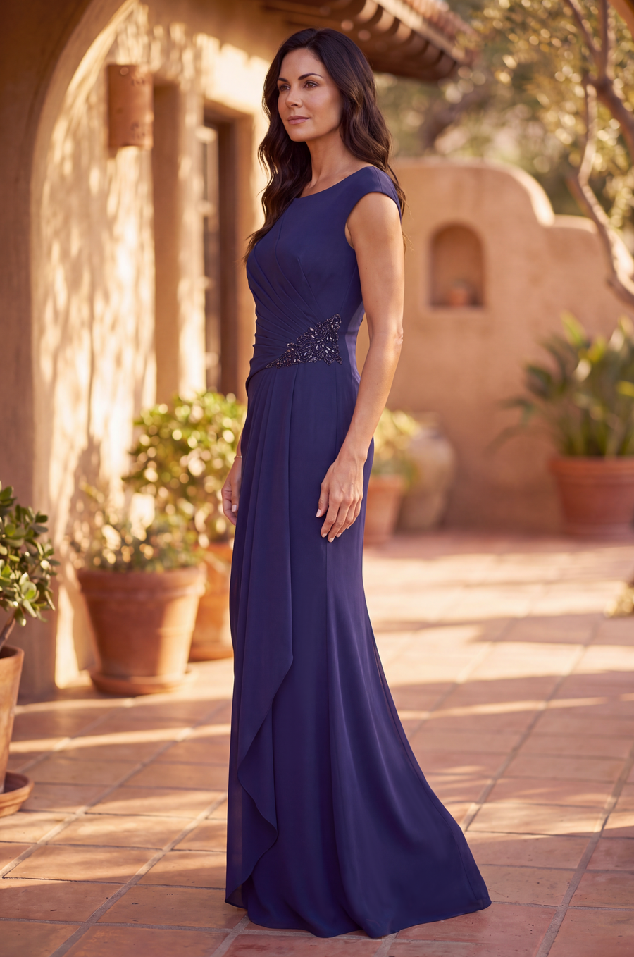 Formal Dresses Long Crepe Formal Evening Dress Navy