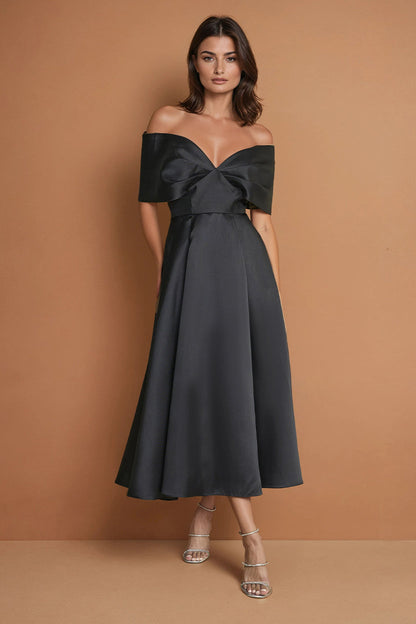 Cocktail Dresses Midi Formal Cocktail Dress Off Shoulder Sleeves Black