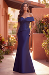 Satin Off-Shoulder Draped Long Formal Dress