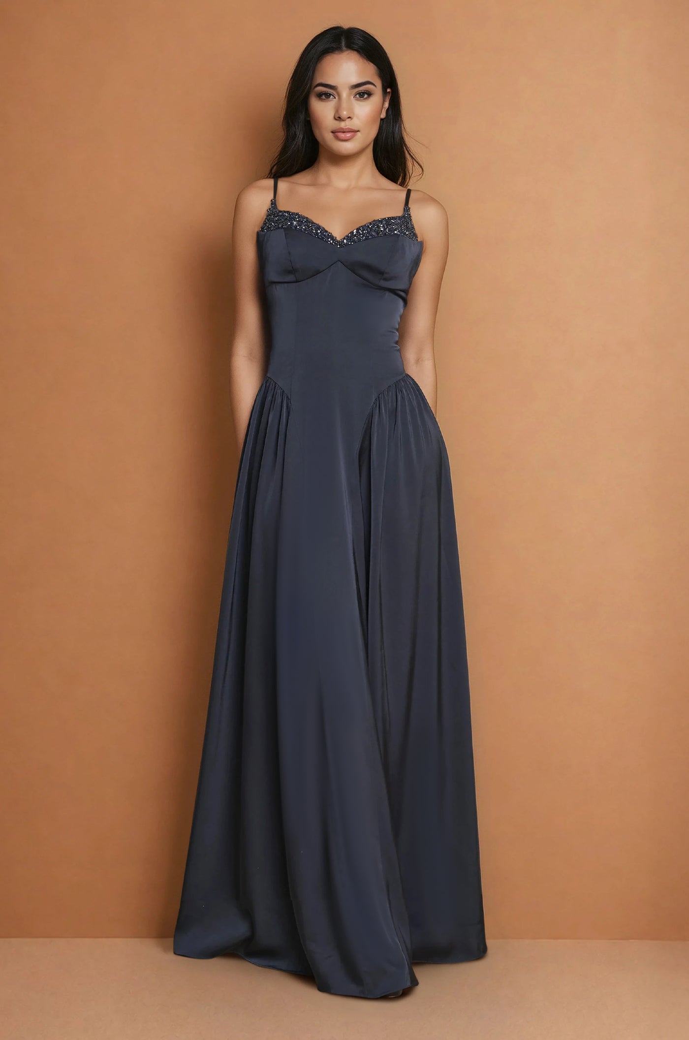 Prom Dresses Long Formal Full Skirt Evening Dress  Navy