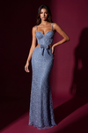 Pageant Long Beaded Side Cut Out with Bow Dress