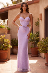 Pageant Long Beaded Side Cut Out with Bow Dress