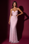 Pageant Long Beaded Side Cut Out with Bow Dress