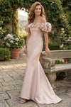 Tiered Sleeve Long Formal Evening Dress