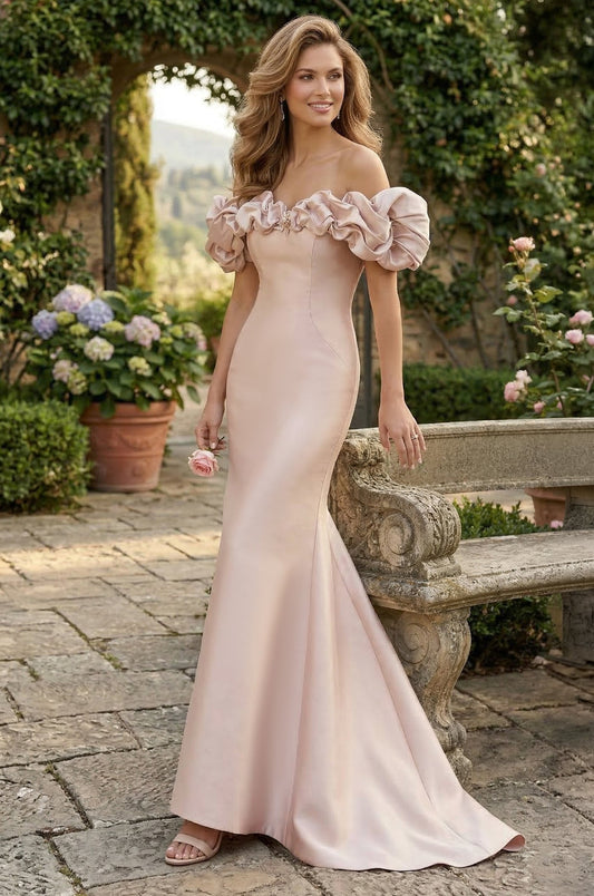 Tiered Sleeve Long Formal Evening Dress