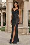 Formal Dresses Long V Neck Metalic Formal Dress Black