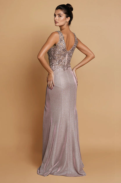 Floor Length V Neck Metalic Formal Dress