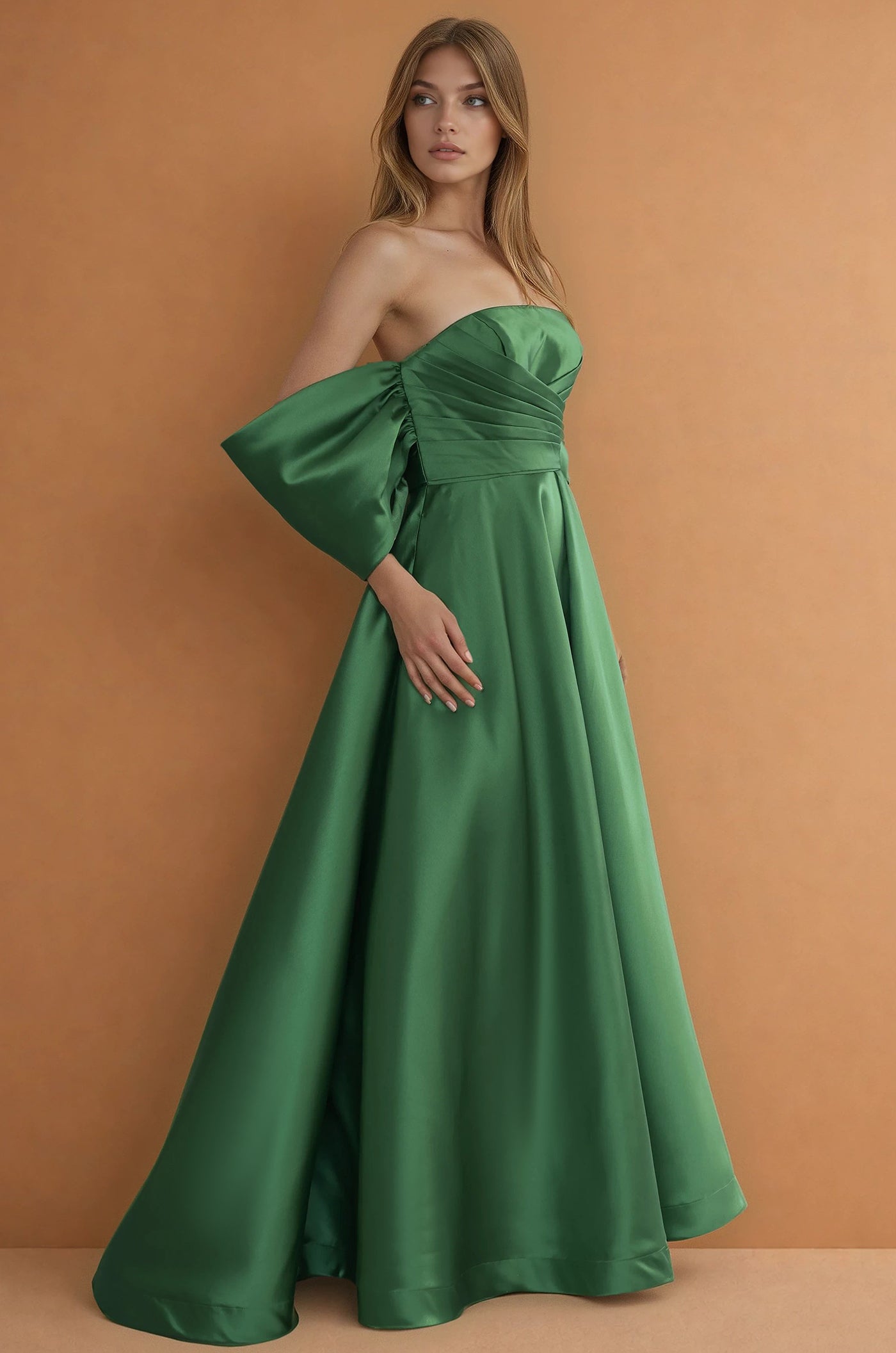 Formal Dresses Long Formal Gown Off Shoulder Sleeves Emerlad Green