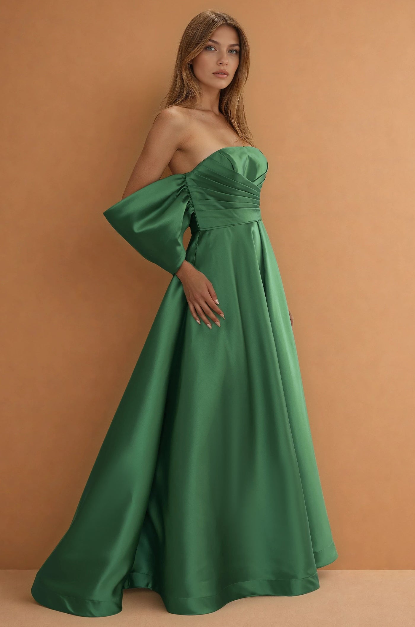Formal Dresses Long Formal Gown Off Shoulder Sleeves Emerlad Green