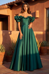 Floor Length Ball Gown Satin Ruffle Off Shoulder Prom Dress