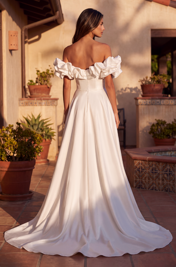 Floor Length Ball Gown Satin Ruffle Off Shoulder Prom Dress