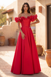 Floor Length Ball Gown Satin Ruffle Off Shoulder Prom Dress