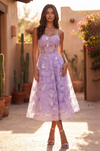 Bandeau Formal A Line Floral Lace Midi Cocktail Dress