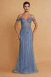 Off Shoulder Floor Length Evening Beaded Formal Dress